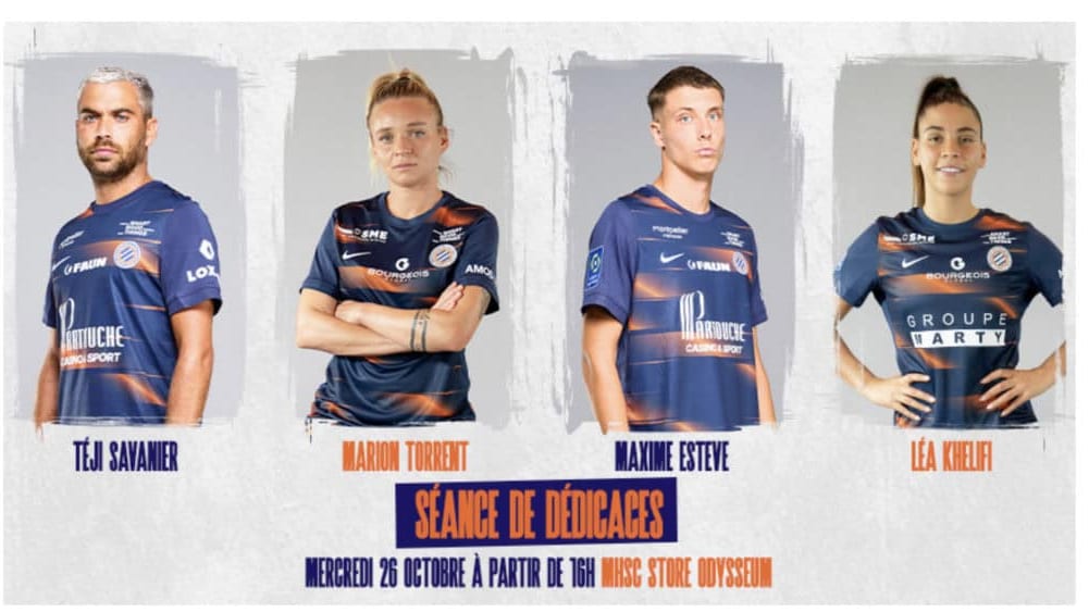 Foot : Marion Torrent, Téji Savanier, Léa Khelifi et Maxime Esteve en séance dédicace à Odysseum