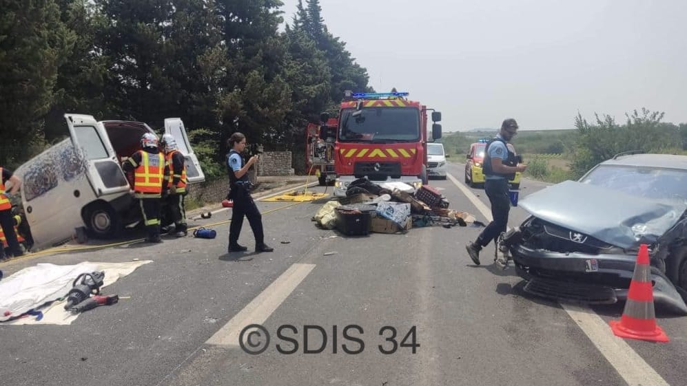 Accident à Marseillan : Trois blessés, circulation interrompue, un hélicoptère mobilisé sur les lieux