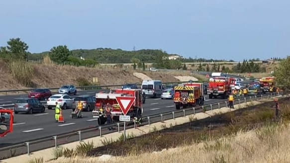 Autoroute A9 : entre Narbonne et Béziers un feu de véhicule se propage à la végétation