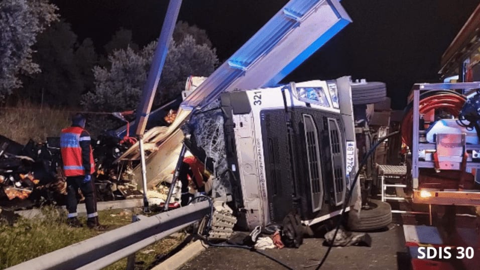 Gard : un mort et un blessé grave dans un accident de poids lourd sur l’autoroute A9