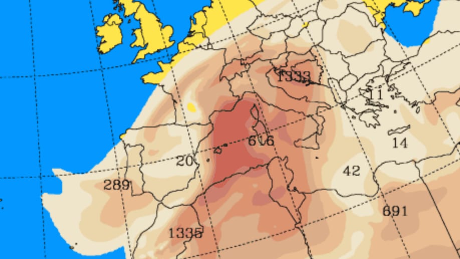 Pluies sableuses en France - photo carte SKIRON DUST FORECAST