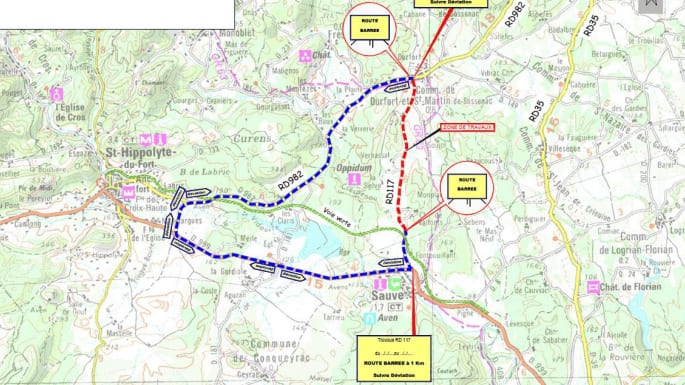 Gard : fermeture de la RD117, entre Sauve et Durfort-et-Saint-Martin-de-Sossenac