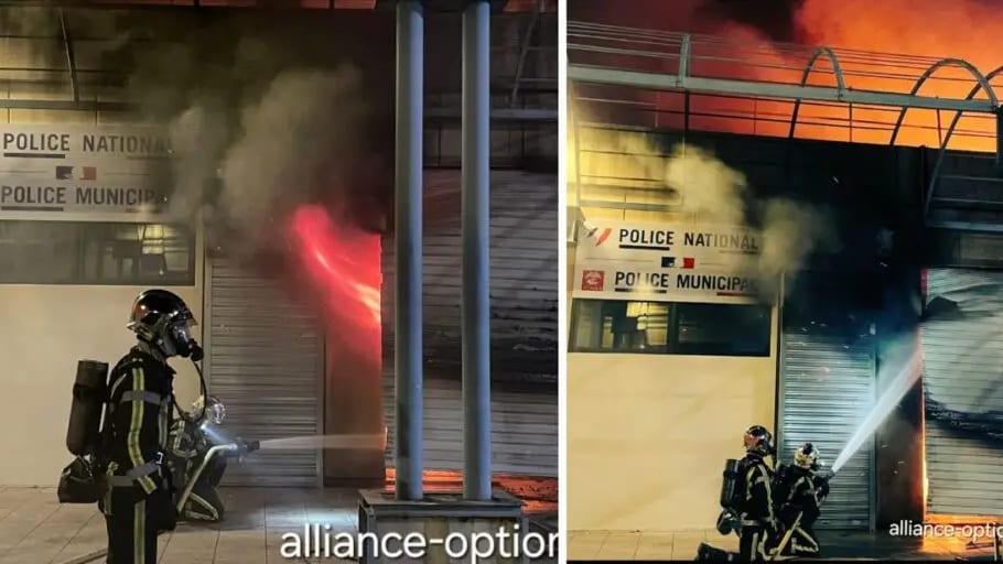Feu à Nîmes, quartier Pissein. Photos Alliance Police Nationale