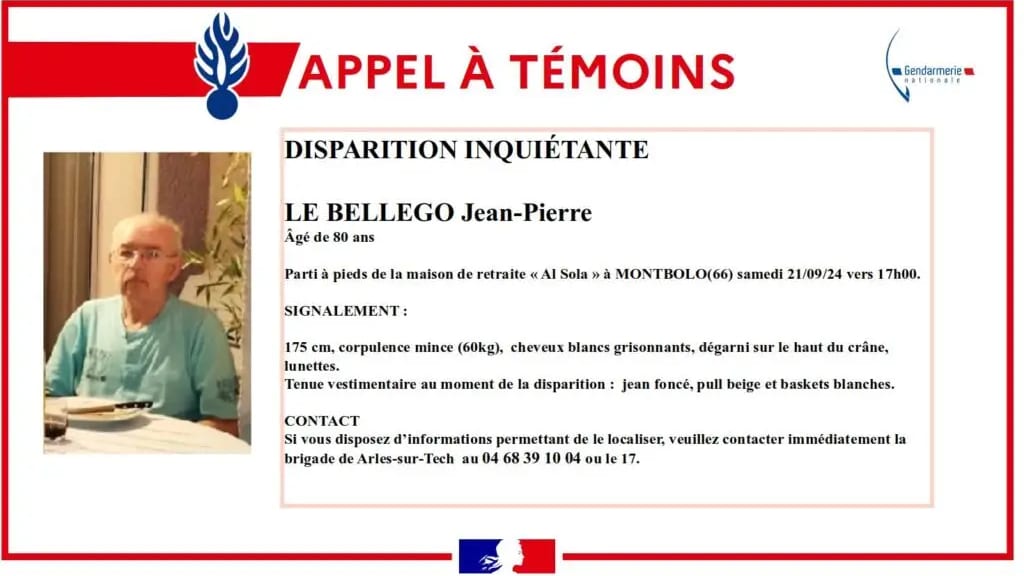 Pyrénées-Orientales : un retraité de 80 ans activement recherché. La gendarmerie lance un appel à témoins