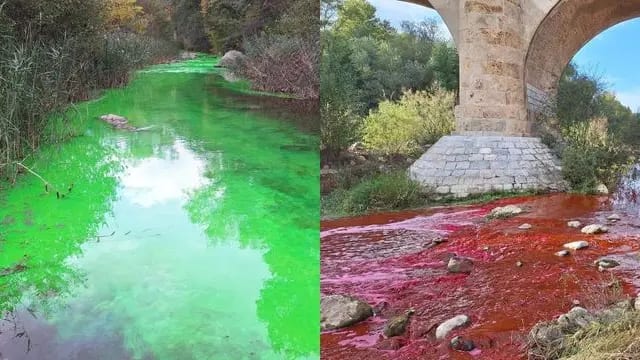 L'agly rivière située en Occitanie vire au rouge est vert fluo, Pourquoi ? - Photos Syndicat Mixte du Bassin Versant de l’Agly (SMBVA) - infoccitanie