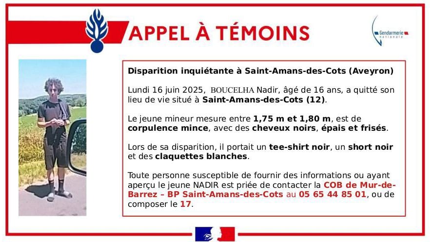 Aveyron : disparition inquiétante d’un adolescent de 16 ans