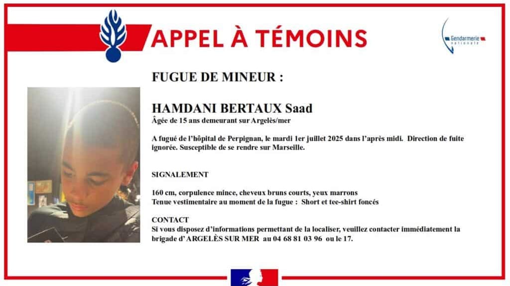 Perpignan : appel à témoins après la fugue d’un adolescent de 15 ans