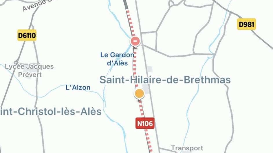 Gard : la nationale 106 fermée d’Alès à Vézénobres