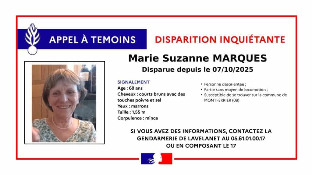 Ariège : disparition inquiétante d’une femme de 68 ans