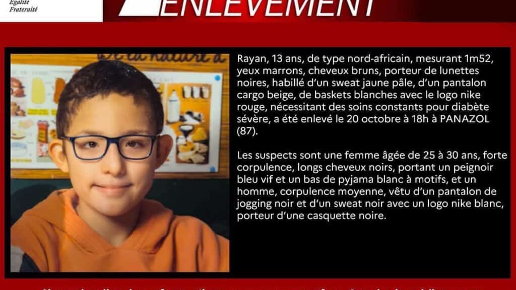 Alerte enlèvement : Rayan, 13 ans, a été enlevé à Panazol en Haute-Vienne