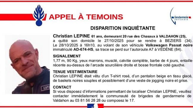 Hérault : appel à témoins, Christian Lepine a disparu