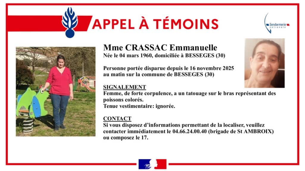 Gard : disparition inquiétante d’une femme de 65 ans