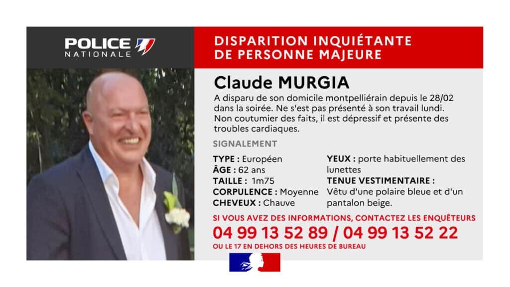Montpellier : disparition inquiétante d’un homme de 62 ans