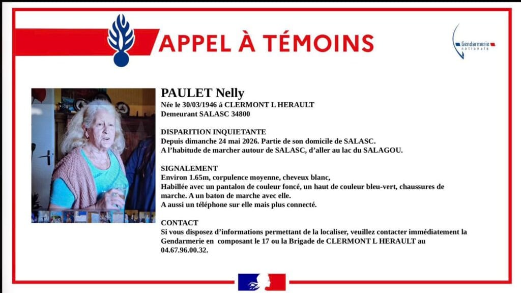 Hérault : disparition inquiétante d’une femme de 80 ans