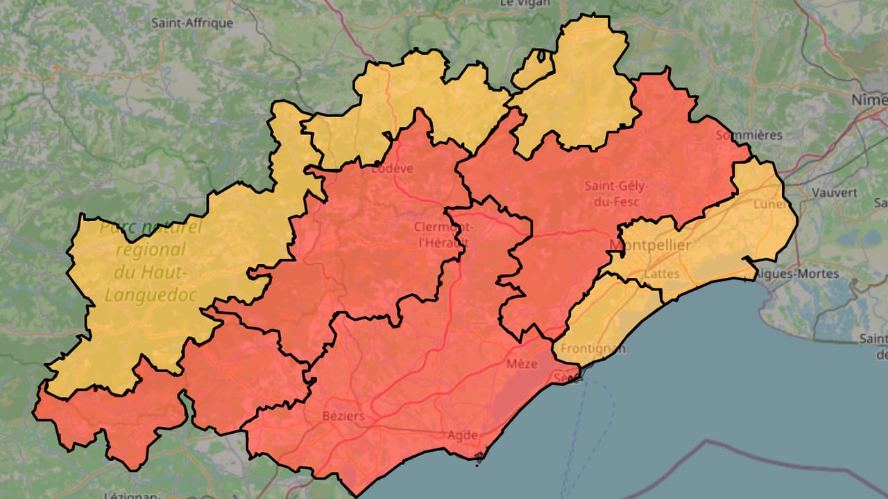 Préfète de l'Hérault - Carte du risque incendie du département ce jeudi 9 juillet
