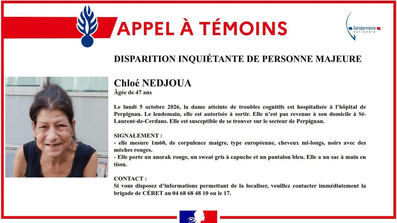 Gendarmerie des Pyrénées-Orientales - disparition inquiétante de Chloé Nedjoua